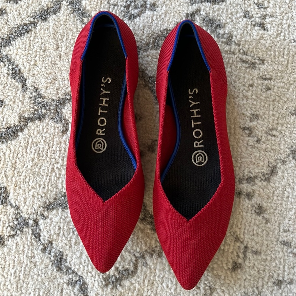 Red Rothy’s pointed flats in excellent condition
